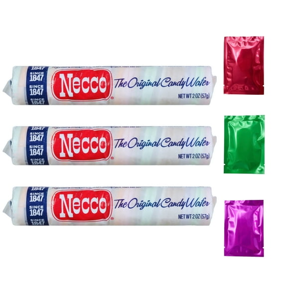 Necco Wafers The Original Candy Wafers, Delicious Nostalgic Candy Treats- Great for Snacks Halloween Trick or Treats Goody Fillers Christmas Stocking Stuffers and Travel Candies 2-ounce Rolls 3 Packs