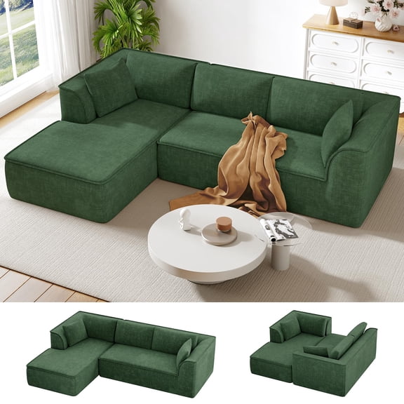 Neche 106" Cloud Couch Sectional Modular Sofa, Deep Seat Comfy Cloud Couch Chenille Memory Foam Sofa Modular Couches for Living Room Bedroom, No Assembly Required (Green, Left-Facing Chaise)