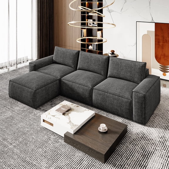 Neche 114" Cloud Sofa for Living Room, L-Shaped Deep Seat Modular Boneless Couch, No Assembly Required,Gray