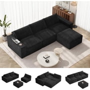 Neche 114" Modular Sectional Boneless Couch, Modern 3 Seater Sofa with Ottoman & Deep Seat, Convertible Chenille L Shaped Cloud Couches for Living Room, No Assembly Required, Black