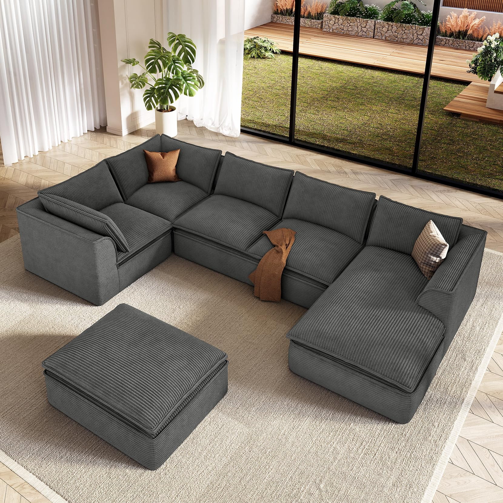 Neche 141.7" Oversized Boneless Sectional Couch, 7 Seater Modular Sofa
