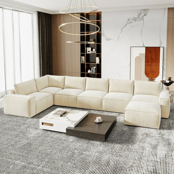 175" Oversized Boneless Couch for Living Room, Neche Modern Modular Sectional, Convertible, U Shaped, Deep Seat, Big Comfy Sofa Set with Ottoman,Beige