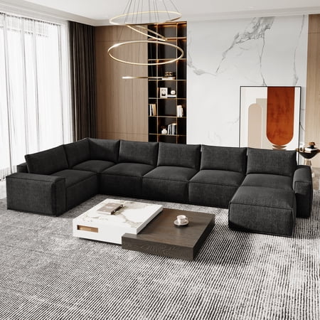 175" Oversized Boneless Couch for Living Room, Neche Modern Modular Sectional, Convertible, U Shaped, Deep Seat, Big Comfy Sofa Set with Ottoman,Black