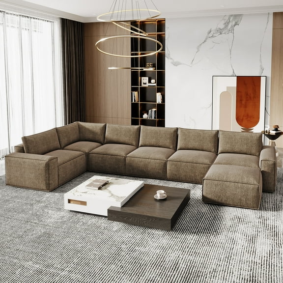 175" Oversized Boneless Couch for Living Room, Neche Modern Modular Sectional, Convertible, U Shaped, Deep Seat, Big Comfy Sofa Set with Ottoman,Brown