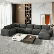 175" Oversized Boneless Couch for Living Room, Neche Modern Modular Sectional, Convertible, U Shaped, Deep Seat, Big Comfy Sofa Set with Ottoman,Brown