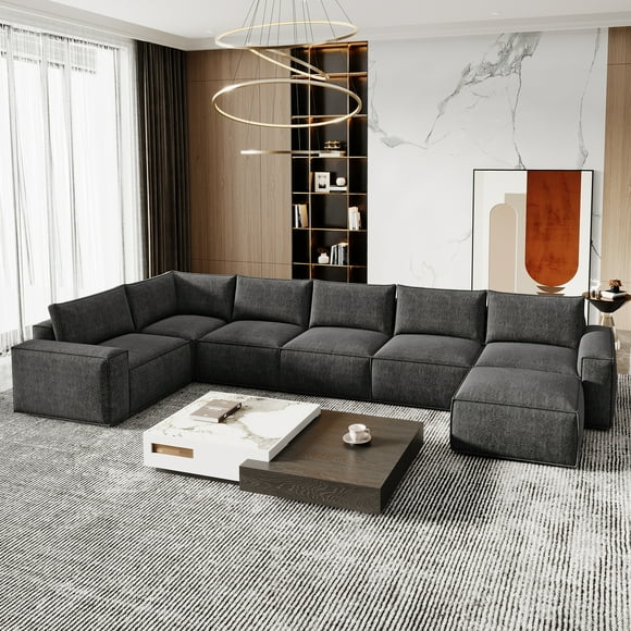 175" Oversized Boneless Couch for Living Room, Neche Modern Modular Sectional, Convertible, U Shaped, Deep Seat, Big Comfy Sofa Set with Ottoman,Grey