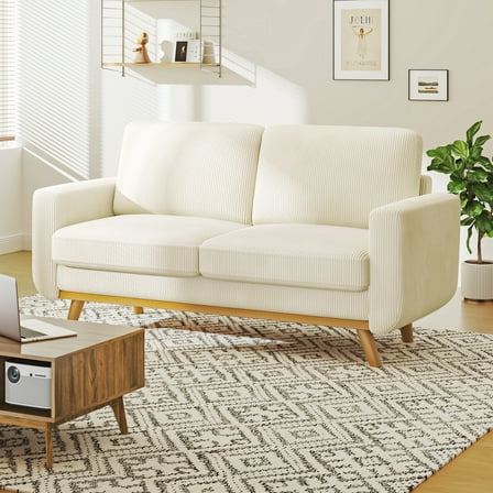 Neche 68" Corduroy Sofa for Living Room, 2 Seater Cream Couch for Small Space Office, Comfy Loveseat in a Box, Beige