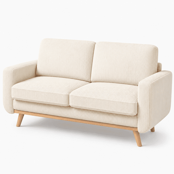 Neche 68" Corduroy Sofa for Living Room, 2 Seater Cream Couch for Small Space Office, Comfy Loveseat in a Box, Beige