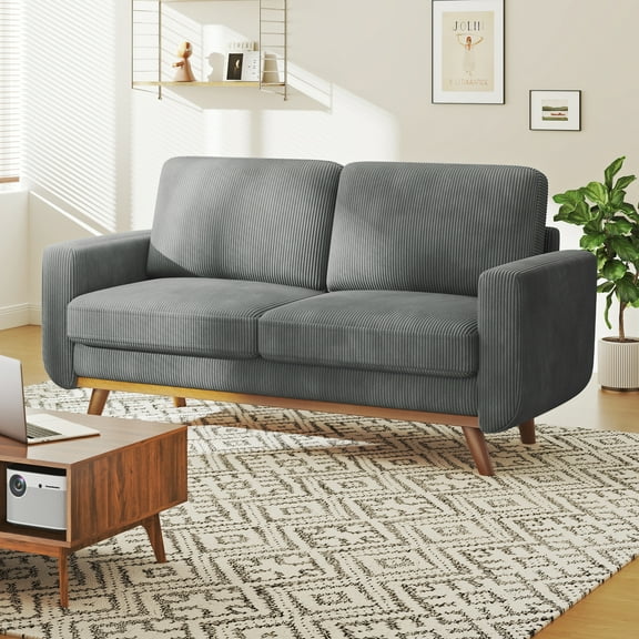 Neche 68" Corduroy Sofa for Living Room, 2 Seater Modern Couch for Small Space Office, Comfy Loveseat in a Box, Grey