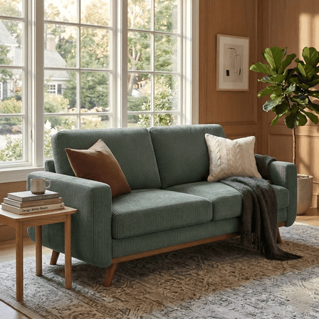 Neche 68" Corduroy Sofa for Living Room, 2 Seater Modern Couch for Small Space Office, Comfy Loveseat in a Box, Green