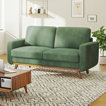 Neche 68-inch Corduroy Spring Sofa Couch, Modern Loveseat with Wooden Frame & Legs, Durable Fabric for Living Room, Bedroom - Green