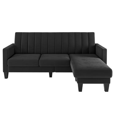 Neche 82" Luxury Velvet Sectional Sofa, 3 Seat Upholstered Modular Couch,L-Shaped Sofa with Reversible Ottoman Bench for Home, Living Room - Black