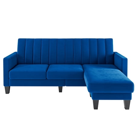 Neche 82" Luxury Velvet Sectional Sofa, 3 Seat Upholstered Modular Couch,L-Shaped Sofa with Reversible Ottoman Bench for Home, Living Room - Blue
