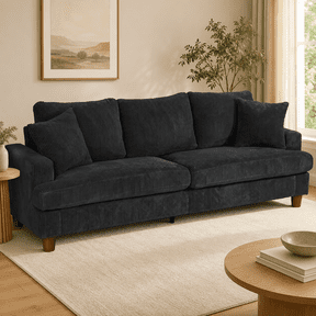 87" Corduroy Sofa,3 Seater Sofa with Extra Deep Seats,Neche Comfy Upholstered Couch for Living Room,2 Pillows,Black