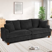 87" Corduroy Sofa,3 Seater Sofa with Extra Deep Seats,Neche Comfy Upholstered Couch for Living Room,2 Pillows,Black