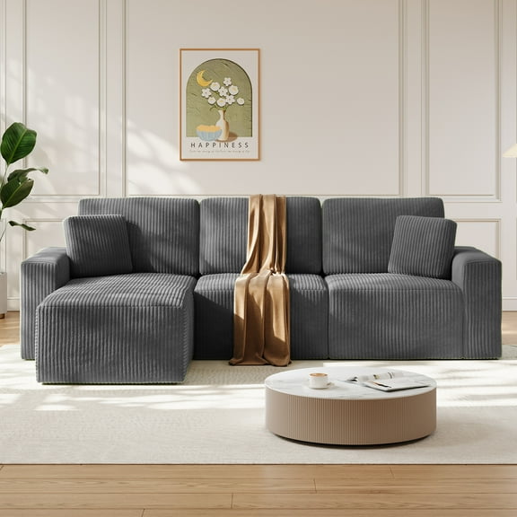 Neche 100" Oversized Modular Sectional Couches For Living Room, L-Shaped Cloud Sofa Couch With Corduroy Fabric, Comfy Couch With Deep Seat, Easy Assembly Required, Gray