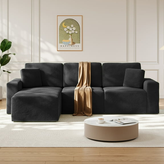 Neche 100" Oversized Modular Sectional Couches For Living Room, L-Shaped Cloud Sofa Couch With Corduroy Fabric, Comfy Couch With Deep Seat, Easy Assembly Required, Black