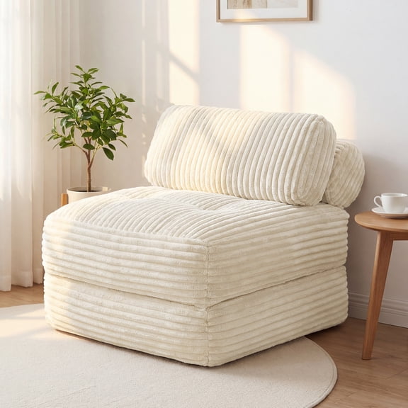Neche Single Corduroy Convertible Sleeper Sofa - Folding, Pillow Included, Back Support, Portable for Living Room & Bedroom, Beige