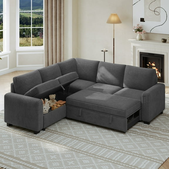 Neche Sectional Sofa with Storage Seat L Shaped Couch with Reversible Chaise Convertible Sectional Couches for Living Room, Gray