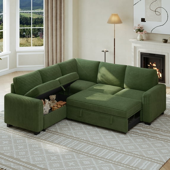 Neche Sectional Sofa with Storage Seat L Shaped Couch with Reversible Chaise Convertible Sectional Couches for Living Room, Green