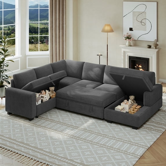 Neche Sectional Sofa with Storage Seat U Shaped Couch with Reversible Chaise Convertible Sectional Couches for Living Room, Gray