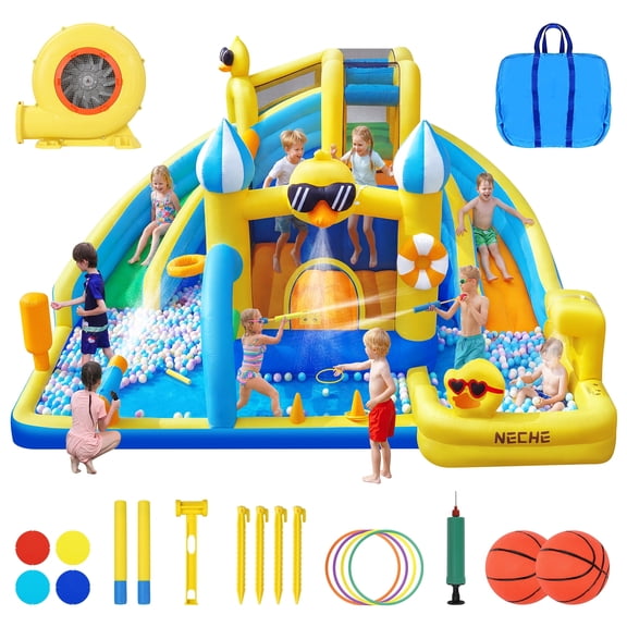 Neche XL Inflatable Water Slide Bouncy House with 750W Blower, 190.94"x 175.19"x 93.7"Bouncy Castle for Children's Backyard Outdoor Use
