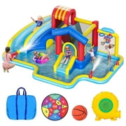 Neche Huge Inflatable Water Slide Bouncy House,215.35" x141.73" x78.74",Inflatable Jumping Castle Equipped with Sprinkler, Paddling Pool, Basketball Stand, Water Gun, Ideal for Backyard Outdoor Use