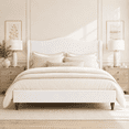 thumbnail image 1 of Neche Queen Upholstered Platform Bed Frame - 51" Tall Curved Wingback, Soft Fabric, Retro Sleigh Style, No Box Spring Needed, Easy Assembly, White, 1 of 10