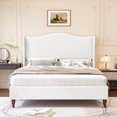 thumbnail image 1 of Neche Queen Upholstered Platform Bed Frame - 51" Tall Curved Wingback, Soft Fabric, Retro Sleigh Style, No Box Spring Needed, Easy Assembly, White, 1 of 12