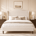 thumbnail image 1 of Neche Queen Upholstered Platform Bed Frame - 51" Tall Curved Wingback, Soft Fabric, Retro Sleigh Style, No Box Spring Needed, Easy Assembly, Beige, 1 of 12