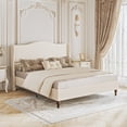 thumbnail image 1 of Neche Queen Upholstered Platform Bed Frame - 51" Tall Curved Wingback, Soft Fabric, Retro Sleigh Style, No Box Spring Needed, Easy Assembly, Beige, 1 of 10