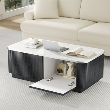 47 inch Modern Coffee Table for Living Room, Wood Center Table with Storage, Black