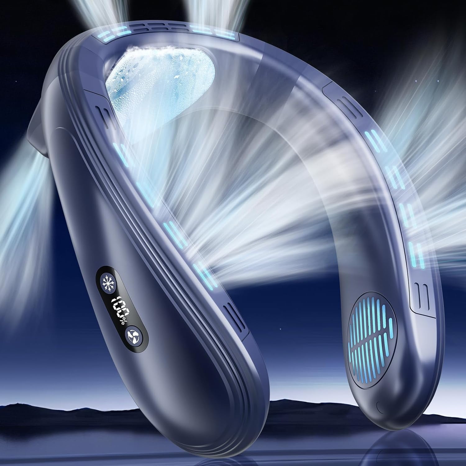 Neck Air Conditioner, 360° Cooling Neck Fan, 4000mAh Rechargeable Wearable AC Air Conditioner with Large Cooling Plate,Blow Cold Air 3 Speeds Portable Personal Instant Neck Fan Cooler (Blue O)