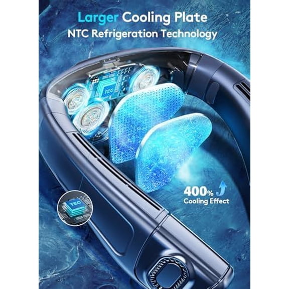 Neck Air Conditioner Portable, 360° Up-down Airflow Neck Fans, 2 in1 Neck Fan with Cooling Plate, 6000mAh Rechargeable Personal Fan for Men Women Outdoor/Office/Travel