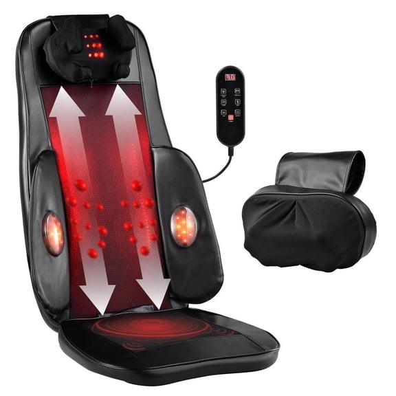 Neck Back Massage Cushion with Heat - 3D Massager w/Vibration, Dual-Neck Design, Adjustable Intensity/Height, Ease Muscle Tightness from Long Sitting, for Office, Home