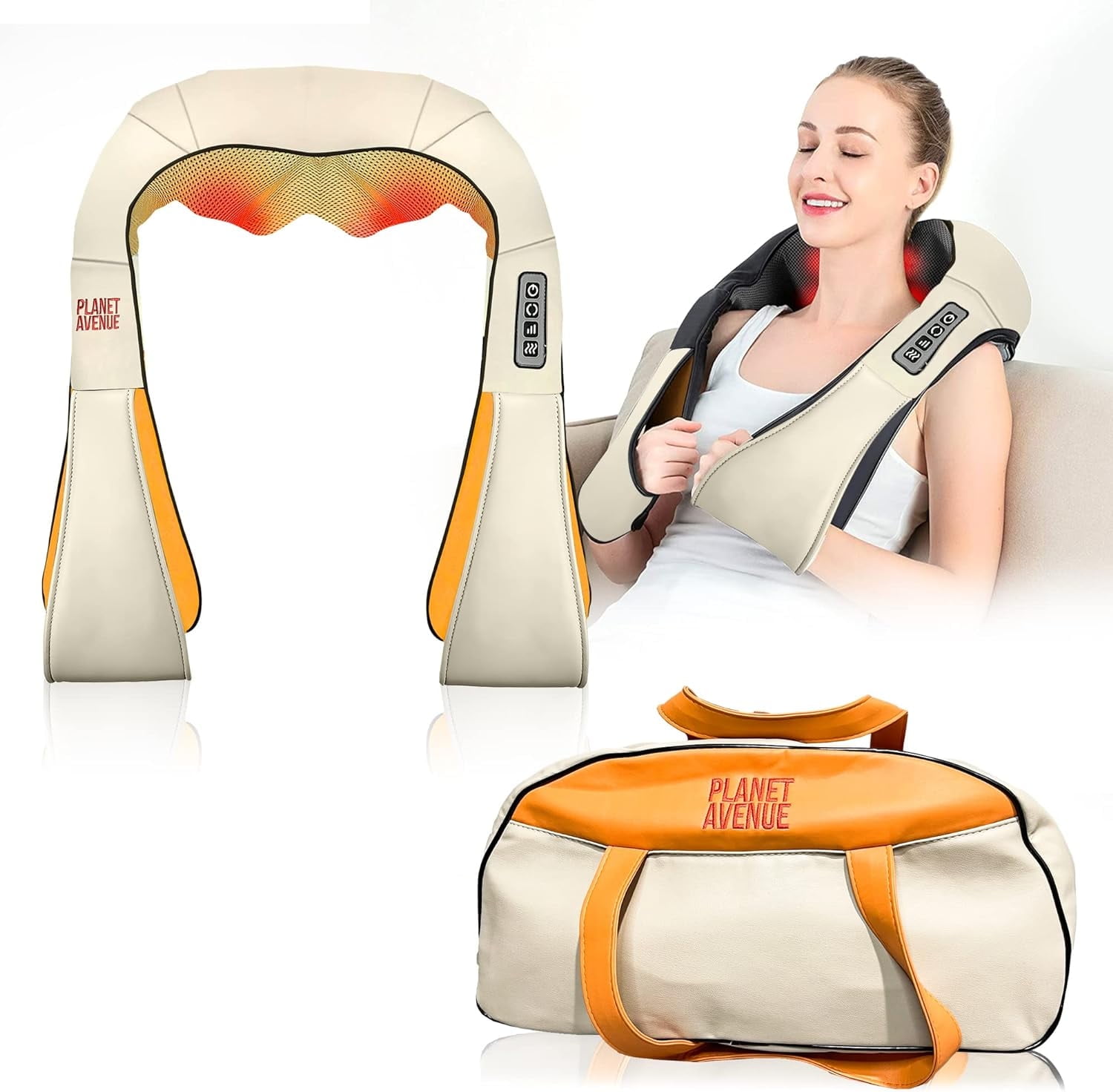 Neck and Back Massager with Soothing Heat, Electric Deep Tissue Kneading Massage Pillow for Neck, Back, Shoulder, Leg, Body Muscle Pain Relief, at Home, Office, or Car Use - Orange