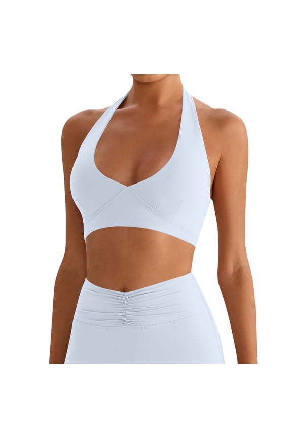 Neck Backless Trendy Bras for Womens High Elasticity Push up Tight Tops with Removable Padded Bra