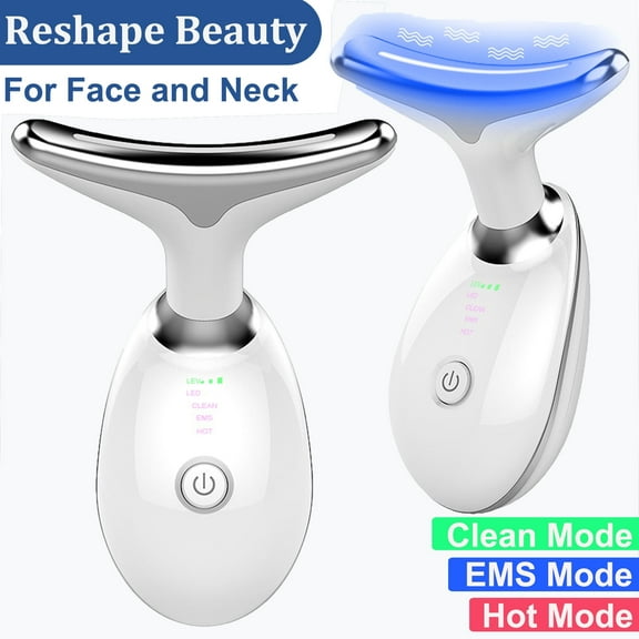 Neck Beauty Device,Face Neck Massager for Warming Lift,Skin Rejuvenation and Firming Lines,Clean/EMS/Heat/Sonic-Vibration Functions (White)