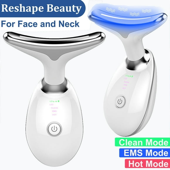 Neck Beauty Device,Face Neck Massager for Warming Lift,Skin Rejuvenation and Firming Lines,Clean/EMS/Heat/Sonic-Vibration Functions (White)