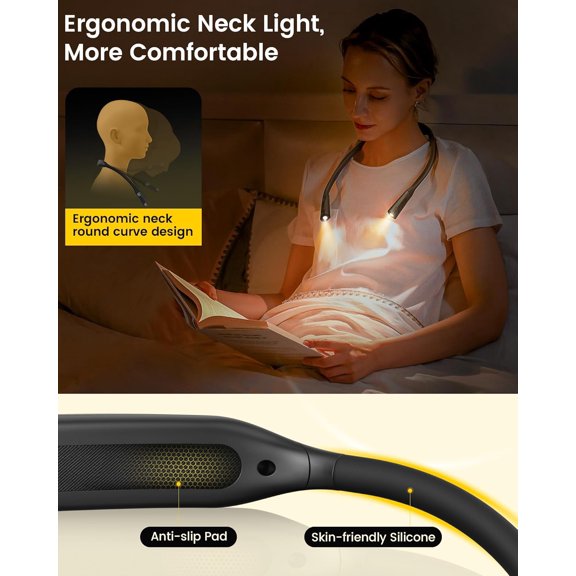 Neck Book Light, 1200mAh Rechargeable Neck Reading Light, Hands Free Book Lights for Reading at Night, 5 Colors & 5 Brightness, Private Lightweight Book Reading Light in Bed for Book Lovers