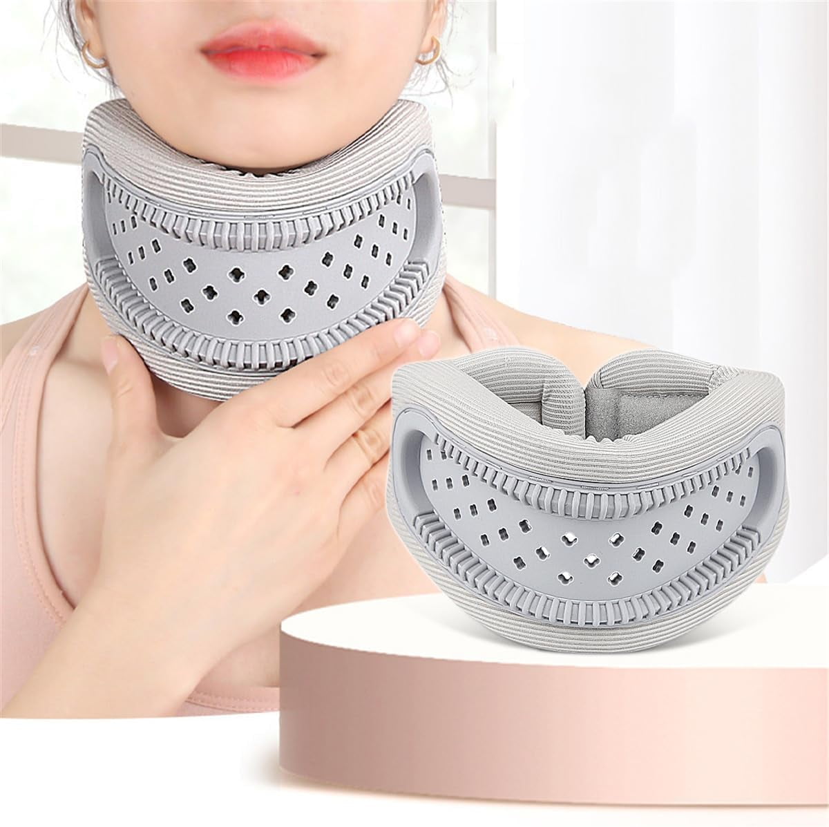 Neck Brace for Pain Relief and Support,Soft Adjustable Cervical Collar Neck Traction Device,Neck Protectors Wraps,Memory Foam Wrapped in Silicone Breathable Frame,One Size for Men&Women (1PC, Grey)