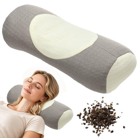 Buckwheat Neck Pillow Cervical Roll, Adjustable Support Pillow for Sleeping, Ergonomic Bolster Roll for Side and Back Sleepers, Neck Alignment Support with Zipper Cover