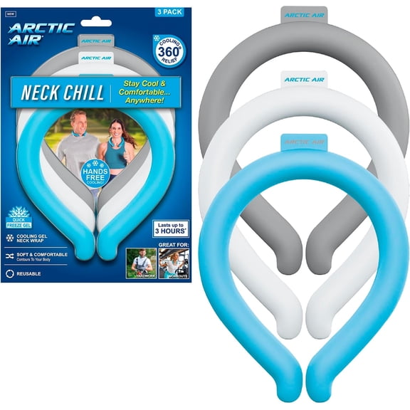Neck Chill, Cooling Tube, Hands Free Cooling, Quick Freeze Gel, Wearable Body Coolers for Hot Weather, Reusable, Adjustable Fit, 3 Pack