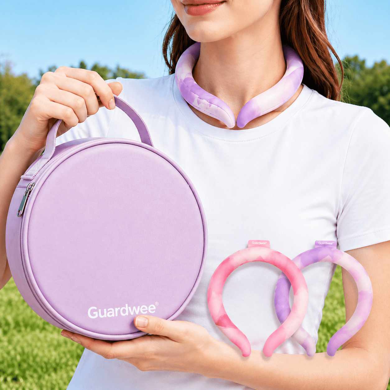 Neck Cooling Set with 2 PCM Cooling Wraps, Insulated Carry Bag and Reusable Ice Pack, Wearable Cooling Solution for Outdoor Activities