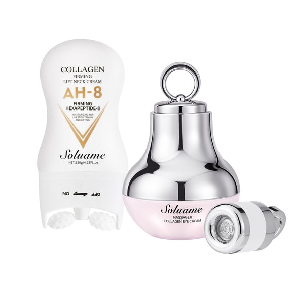 Neck-Eye Care Tightening and Revitalizing Set, Ah-8 Firming Neck Cream with Roller, Electric Massage Eye Cream for Reduce Dark Circles and Fine Lines,  Suitable for Women