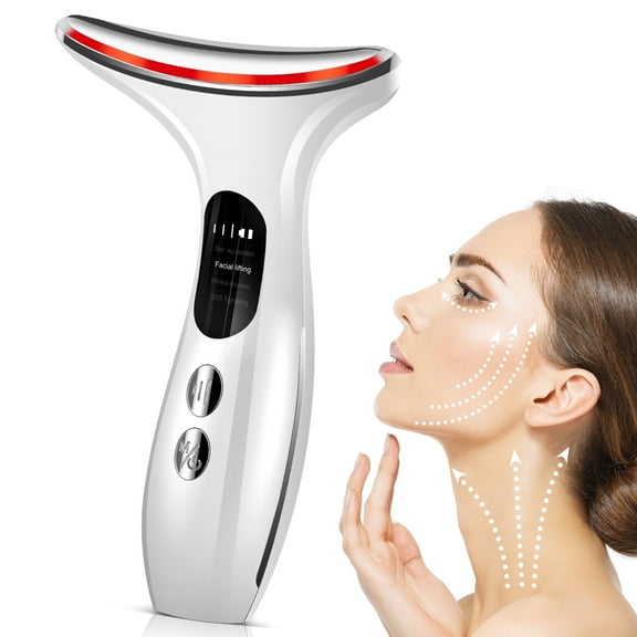 Neck Face Massager, Led Face-Lifting Device Electric Face Massage with 3 Color & 4 Massage Modes, Thermal and Vibration Technologies for Skin for Skin Care,Improve,Firm,Tightening and Smooth