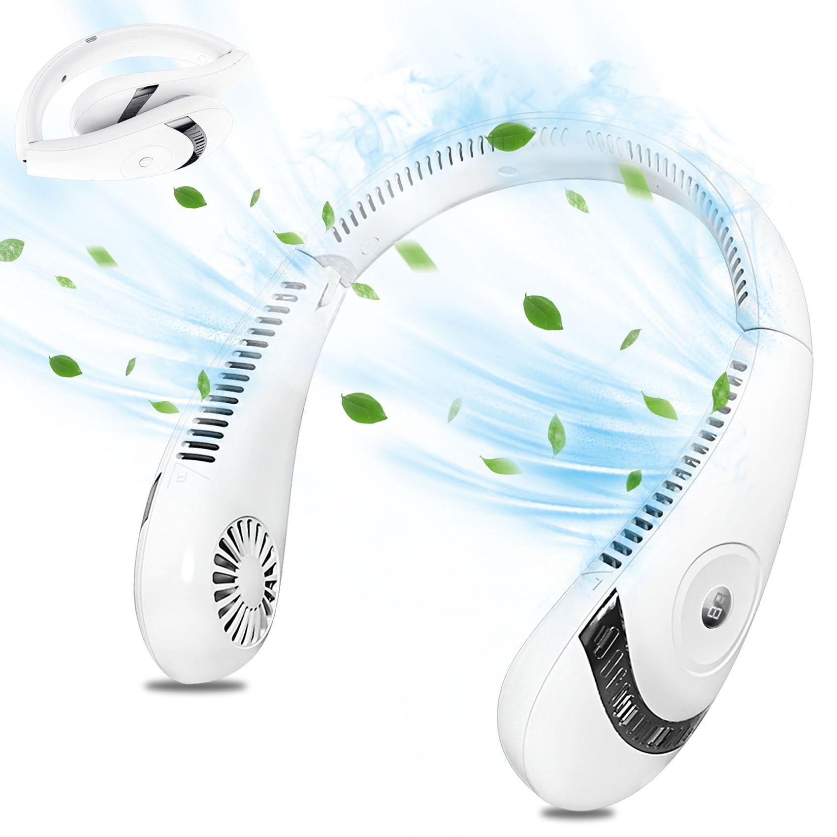Neck Fan 5000mAh Rechargeable Battery Portable Fan 360 Bladeless Cooling 3 Speeds Powerful Airflow Personal Foldable Neck Fan Gifts for Men Women Home Office,Travel,Sports,Golf,Camping White