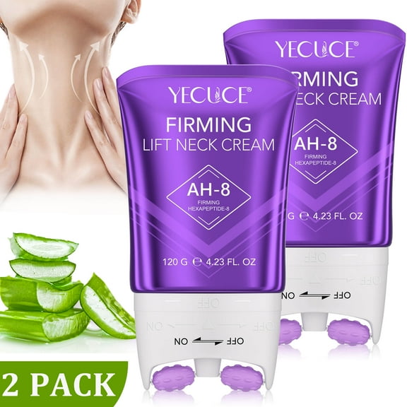 Neck Firming Cream with Massage Roller - 2 Pack, AH-8 Neck Cream for Tightening and Lifting, Hydrating and Moisturizing Skin for Men and Women