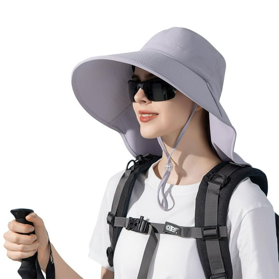 Neck Flap Sun Hat with Wide Brim, UPF50+ Hiking Safari Fishing Hat for Women Sun Protection Beach Hat(Gray)