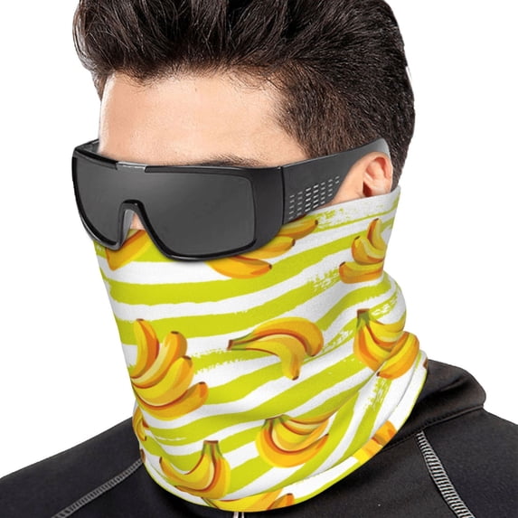 Neck Gaiter Face Cover Scarf, Bananas On A Striped Soft Face Sun Mask Cover Scarf Headband Cooling Sweat Absorbing Bandanas Hiking Cycling Running